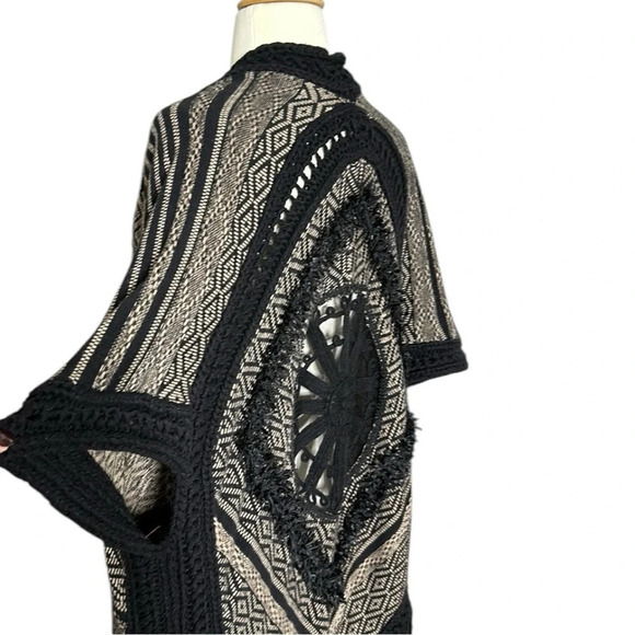 ANTHROPOLOGIE Galenia Cardigan Bohemian Crochet Fringe Lambswool Tribal, OS - Picture 8 of 16